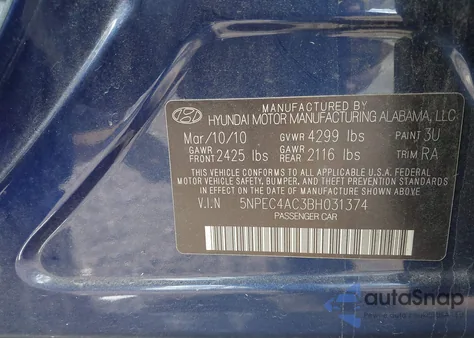 2011 Hyundai Sonata Limited from USA, damaged, VIN 5NPEC4AC3BH031374